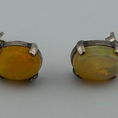 Pair of Sterling Silver Opal Stud Earrings