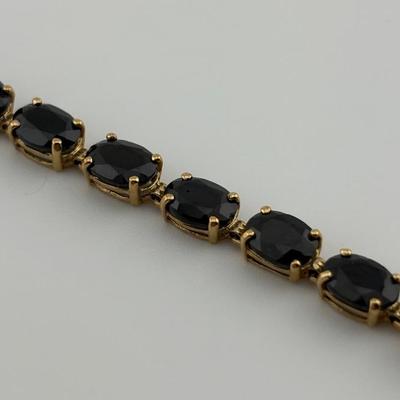 10k Yellow Gold Oval-Cut Onyx Tennis Bracelet
