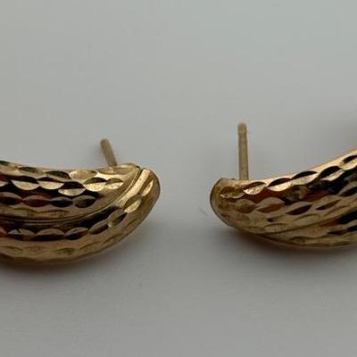 Pair of 14k Yellow Gold Etched Half-Hoop Earrings