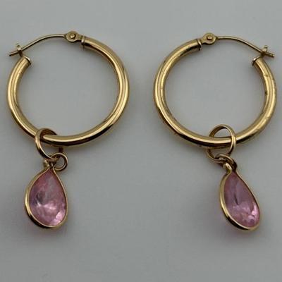 Pair of 14k Yellow Gold Dangle Hoop Earrings