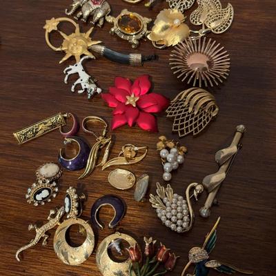 Assortment of Colorful Gold-Tone Jewelry