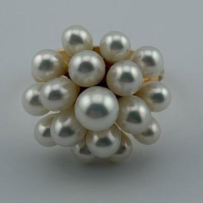 18k Yellow Gold Pearl Cluster Ring