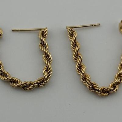 Pair of 14k Yellow Gold Rope Earrings