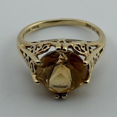 14k Yellow Gold 4 Carat Round Citrine Ring