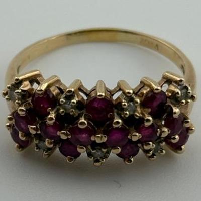 10k Yellow Gold Ruby & Natural Diamond Cluster Ring