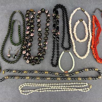 Assortment of Beaded Necklaces: Cloisonné, Coral & More 