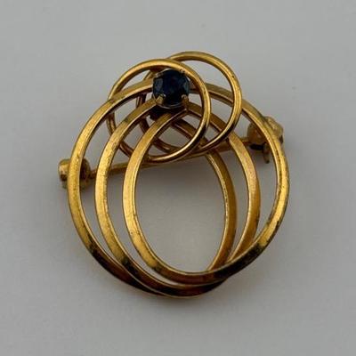14k Yellow Gold Blue Topaz Swirl Brooch