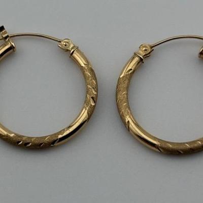 Pair of 14k Yellow Gold Etched Hoop Earrings