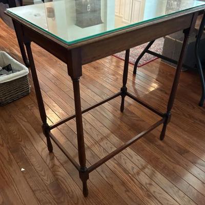 Sale Photo Thumbnail #222: This antique inlaid top and petite leg table is so cute and perfect for smaller areas. 