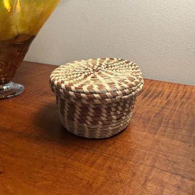 Sale Photo Thumbnail #314: Authentic seagrass lidded trinket box. 