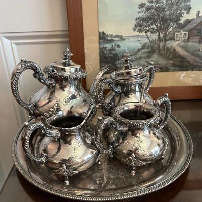 Sale Photo Thumbnail #113: Silver plate tea set. 