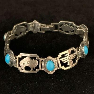 Sh656v vintage silver and turquoise native american style bracelet