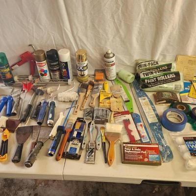 Huge Painting Supplies, Tools, Brushes, Rollers, Spray Paint Lot