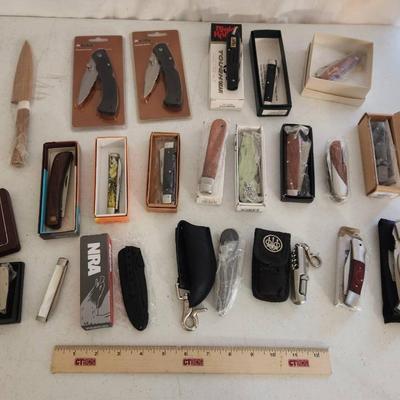22pc New Pocket Knives & Multi-Tools - Ozark, Sarge, Rigid, NRA, Marbles++