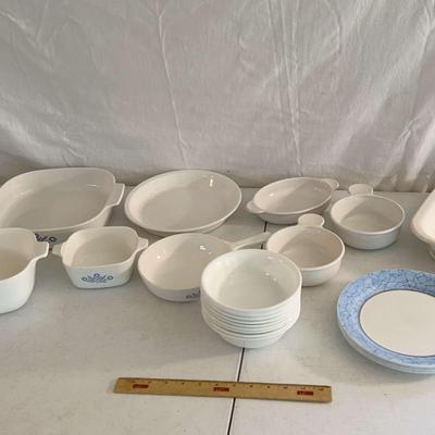 Corningware Lot - Blue Cornflower, Pastel Bouquet, & Blue Crackle 