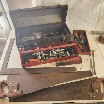 40+pc Vintage Hand Tools, Saws, Craftsman Toolbox - Stanley, Craftsman, Sears