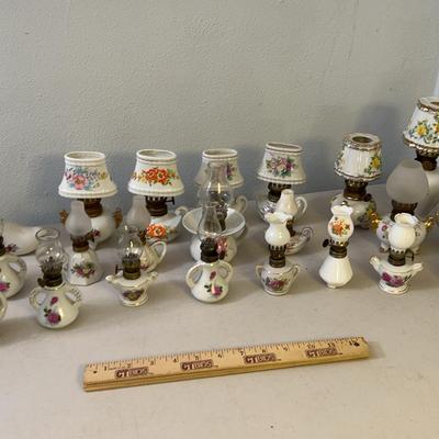 Large Vintage Japanese Porcelain Oil Lamp Lot