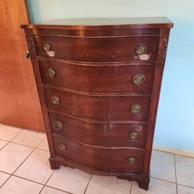 Antique Lammert's St Louis Curved Front Mahogany Veneer Dresser - 33x21x48"