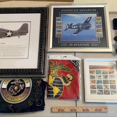Navy Lot - Model Planes, Stein, Spatula, Pilot Stamps, shirt, flag, DeBlanc pic++