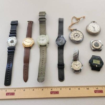 9pc Vintage Men's Watches & Pocket Watches - Timex, Skagen, Bertucci, Casio
