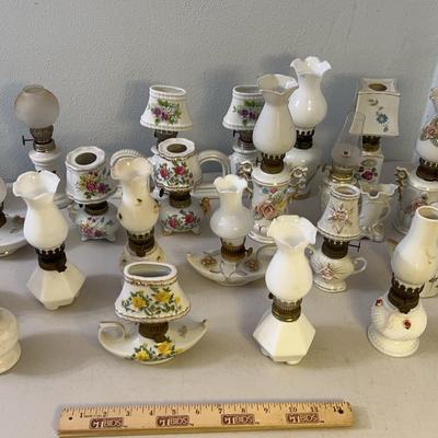 Huge Vintage Floral Ceramic Oil Lamp Lot 