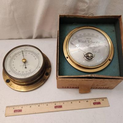 Vintage Brass Wind Velocity & Barometric Pressure Marine instruments