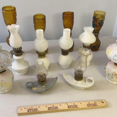 Vintage Milk Glass & Amber Oil Lamp Lot 
