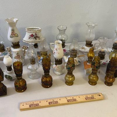Huge Lot Of Small Amber Glass & Bone China Oil Lamps 