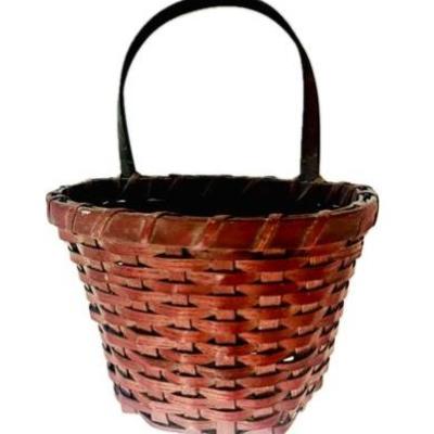 Sale Photo Thumbnail #167: Vintage Wall Hanging Split Reed Basket With Original Red Paint