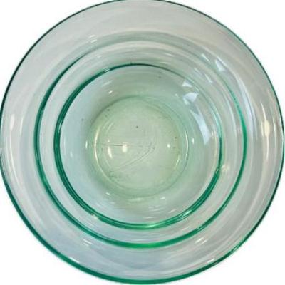 Sale Photo Thumbnail #138: Vintage Green Uranium Glass Bowl - Shallow Ribbed Design - 6.5" In Diameter
