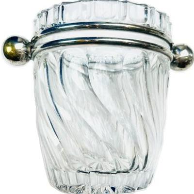 Sale Photo Thumbnail #14: Vintage Heavy Weight Crystal Ice Bucket With Silver Plate Details