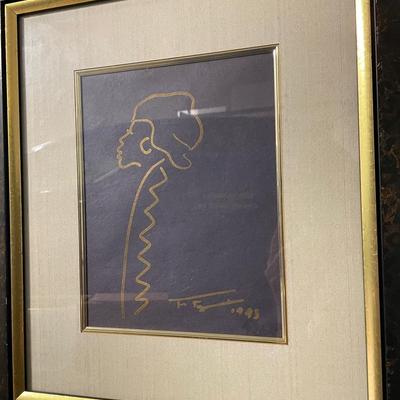 Framed Line Art Silhouette Signed and Dated 1993
