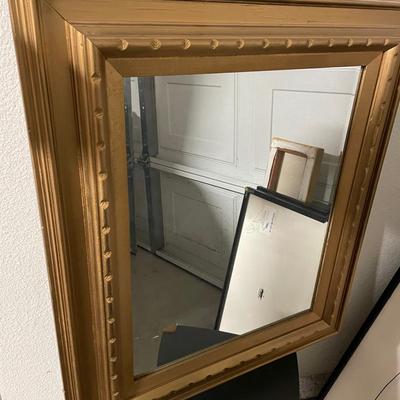 Wood-Framed Wall Mirror with Gold Finish and Raised Dot Details