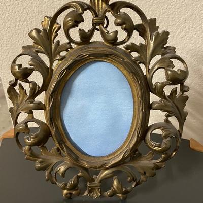 Ornate Brass Tabletop Picture Frame with Scroll and Leaf Design