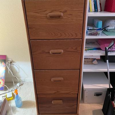 Four-Drawer Wooden Filing Cabinet with Oak Finish