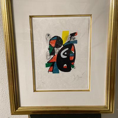 Framed Abstract Print Numbered 74/100 and Signed, Possibly by Joan Miró
