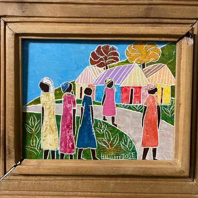 Hilome Jose 1947 Acrylic Painting on Canvas Depicting Haitian Village Scene
