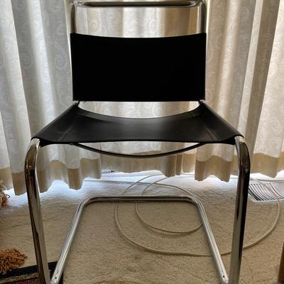 Modern Chrome and Black Strap Cantilever Chair