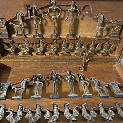 Wooden Boxed Chess Set with Brass Figurines