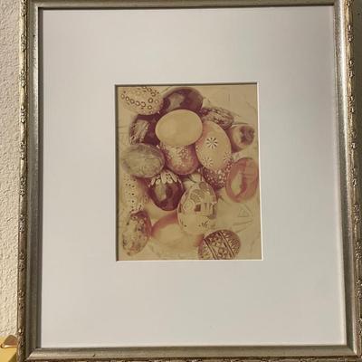 Framed Sepia-Toned Photograph of Decorated Eggs