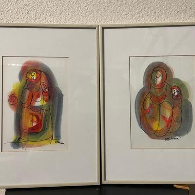 Framed Abstract Watercolors Signed ‘H. Ntiwane’