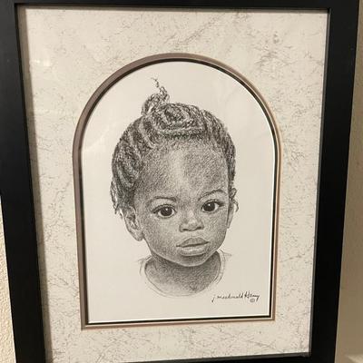 Framed Black-and-White Pointillism Portrait Signed by J. Macdonald Henry