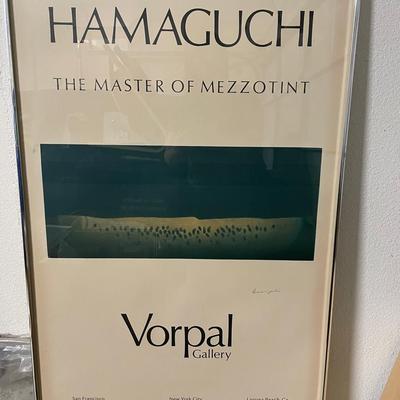 Framed Hamaguchi Mezzotint Exhibition Poster for Vorpal Gallery