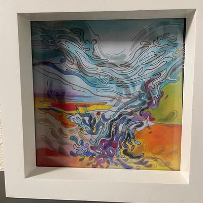 Framed Abstract Multicolor Glass Artwork in White Wooden Frame