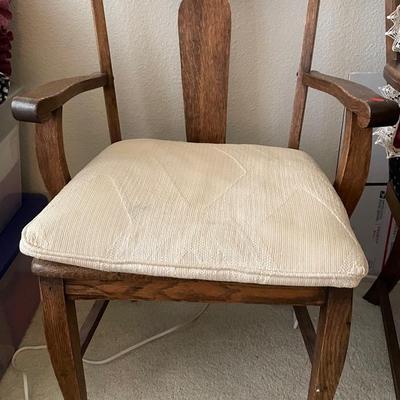 Wooden Armchair with Padded Seat and Decorative Backrest