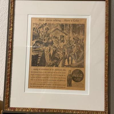 Framed Coca-Cola Advertisement Print with Matting and Wooden Frame