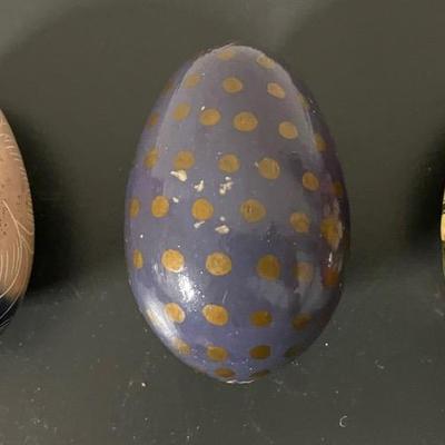 Three Hand-Painted Decorative Egg-Shaped Ornaments