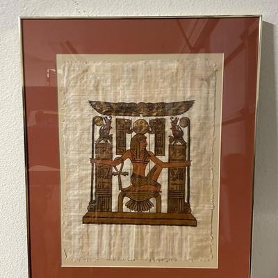 Framed Egyptian Papyrus Artwork Depicting Ancient Deity with Guarantee Certificate
