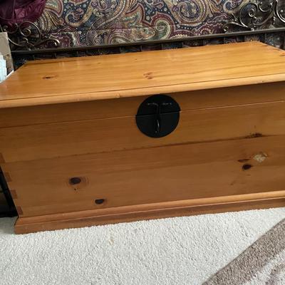 Natural Finish Pine Storage Chest With Black Hardware