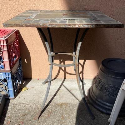 Square Slate Mosaic Outdoor Table With Wrought Iron Base